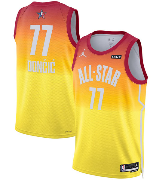 Men's 2023 All-Star #77 Luka Doncic Orange Game Swingman Stitched Basketball Jersey
